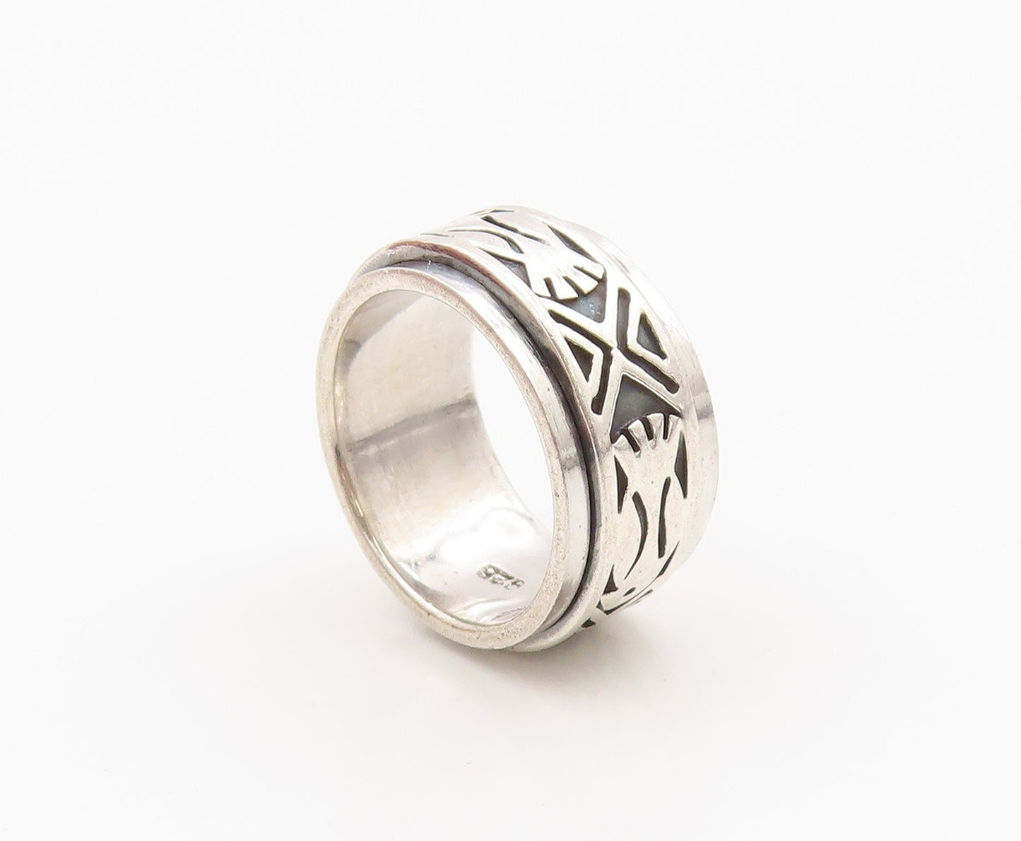 925 Sterling Silver Vintage Ring Modernist Bird Spinner Band  Sz 4.5  RG36294