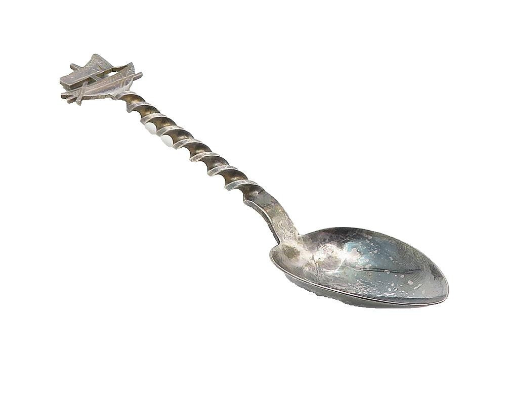 925 Sterling Silver  Vintage Dark Tone Sail Boat Twist Petite Spoon  TR1815