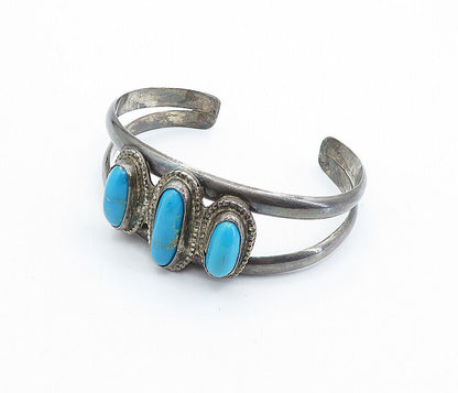 925 Sterling Silver  Vintage Antique Turquoise Split Cuff Bracelet  BT2798