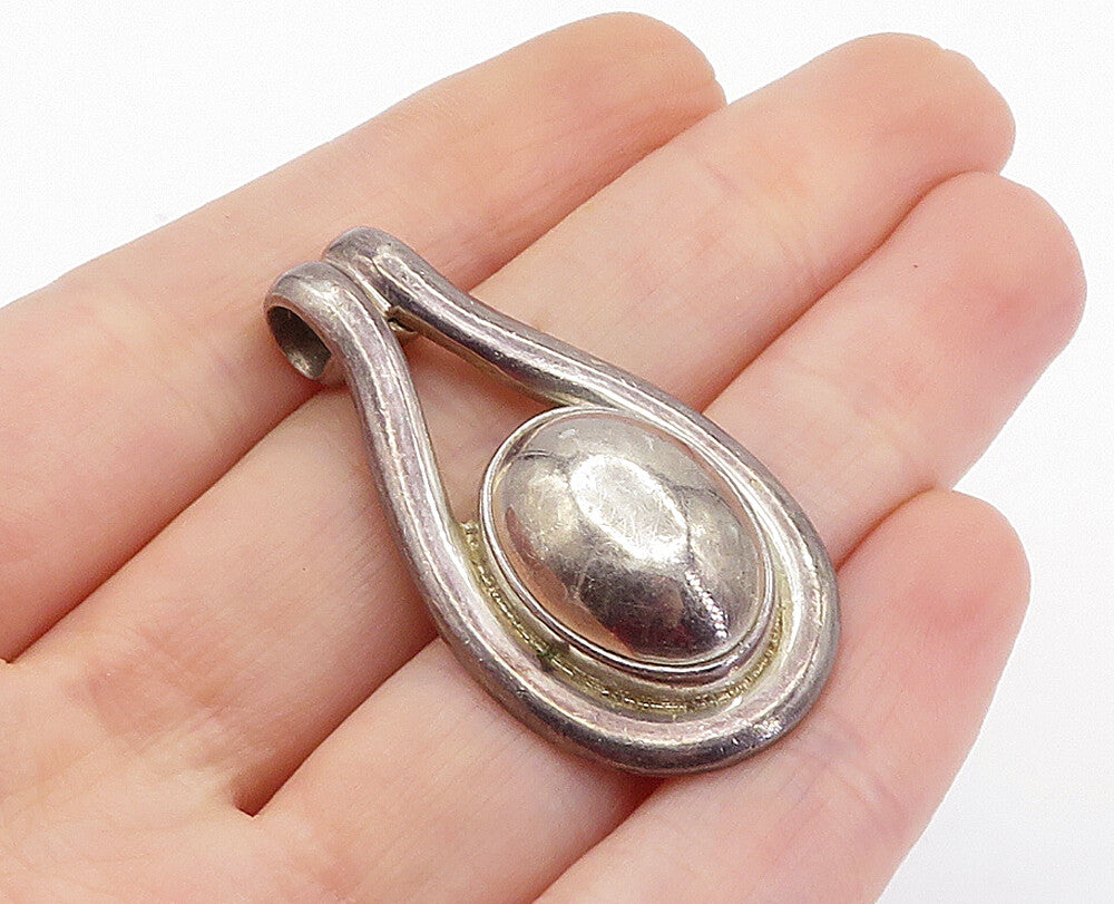 925 Sterling Silver  Vintage Dark Tone Smooth Dome Slide Pendant   PT3058