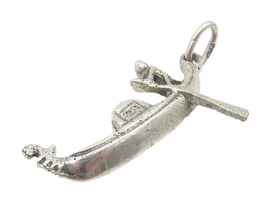 925 Sterling Silver  Vintage Dark Tone Man Rowing Gondola Boat Pendant  PT9107