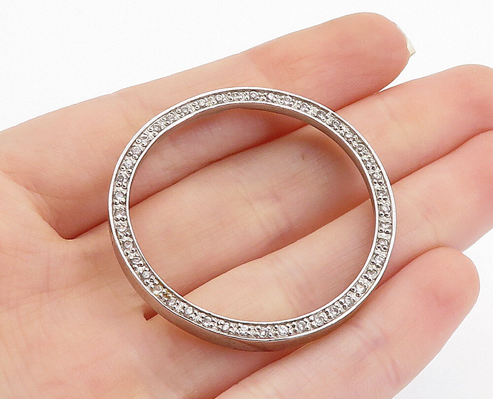 925 Sterling Silver  Sparkling Topaz Circle Minimalist Slide Pendant  PT5334