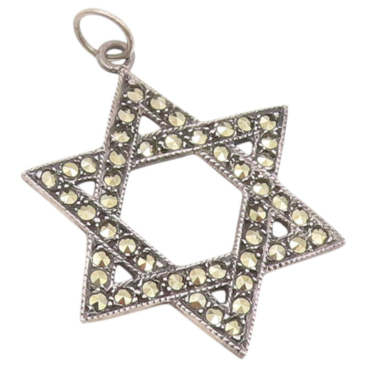 925 Sterling Silver Vintage Pendant Classic Marcasite Star Of David  PT26428