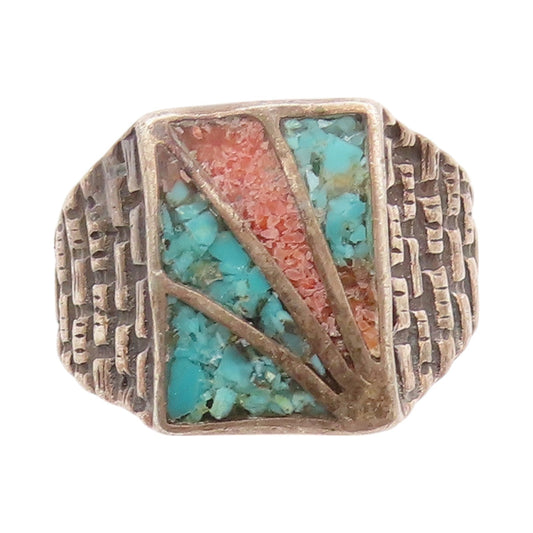 925 Sterling Silver Vintage Ring SOUTHWESTERN Crushed Turquoise Sz 12.5 RG32616