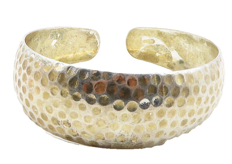 925 Sterling Silver  Vintage Shiny Hammered Round Cuff Bracelet  BT5013
