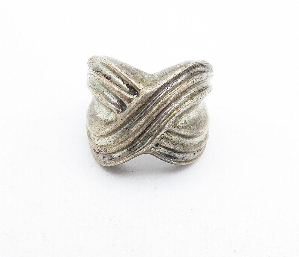 MEXICO 925 Silver  Vintage Dark Tone Fluted Crossover Band Ring Sz 8.5  RG5296