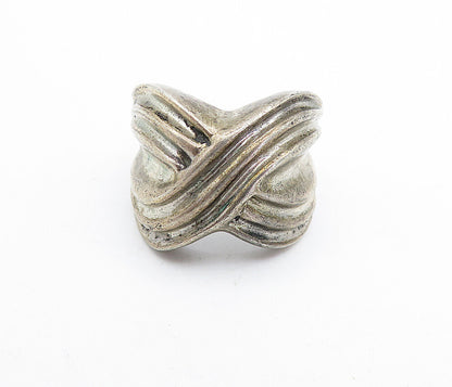 MEXICO 925 Silver  Vintage Dark Tone Fluted Crossover Band Ring Sz 8.5  RG5296