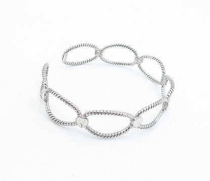 925 Sterling Silver  Shiny Love Heart Open Twist Design Cuff Bracelet  BT2441
