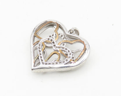 925 Sterling Silver  Topaz Shiny Two Tone Open Love Heart Pendant  PT14616