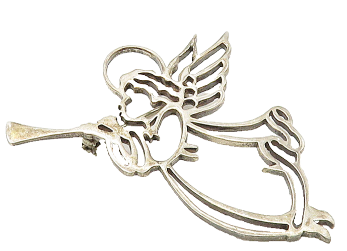 925 Sterling Silver  Vintage Horn Playing Angel Outline Brooch Pin  BP6264