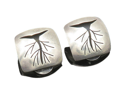 POLAND 925 Silver  Vintage Cutout Tree Motif Non Pierce Drop Earrings  EG10601