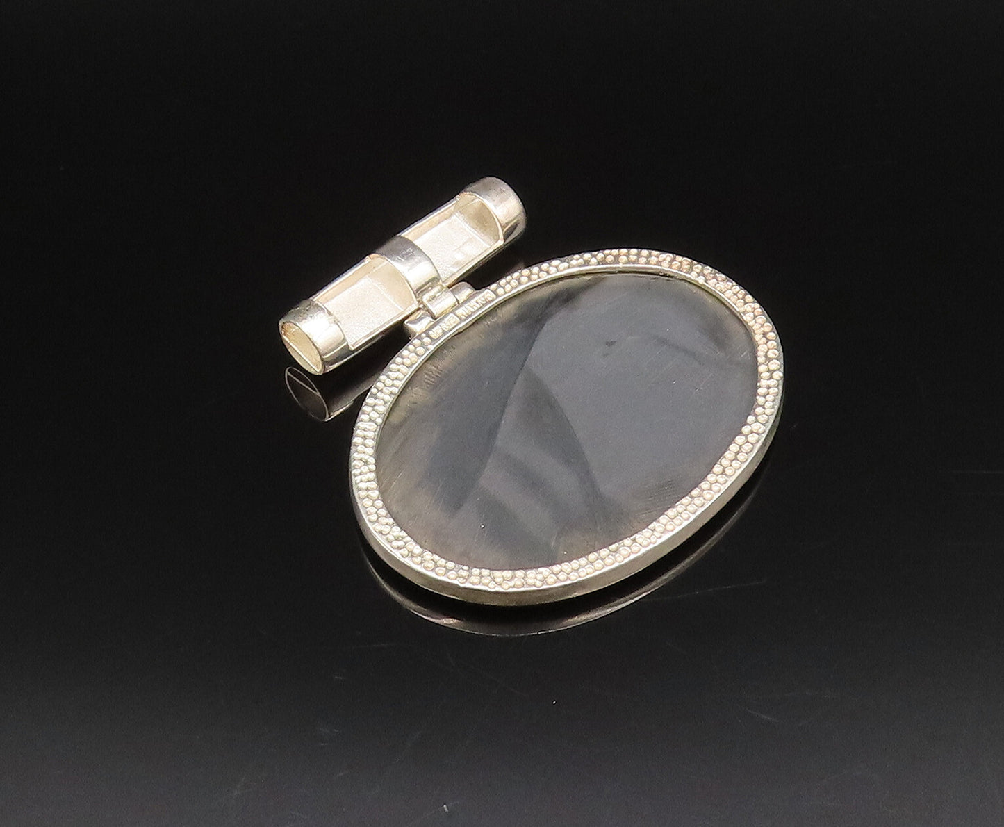 925 Sterling Silver  Vintage Oval Black Onyx With Bar Bail Pendant  PT21918