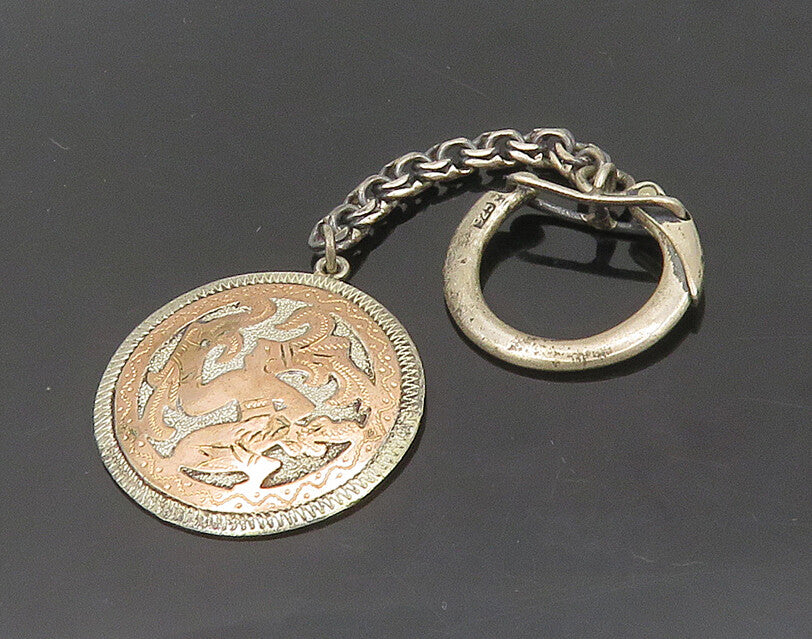 925 Sterling Silver & 18K GOLD  Vintage 2 Tone Warrior Key Chain  TR2631