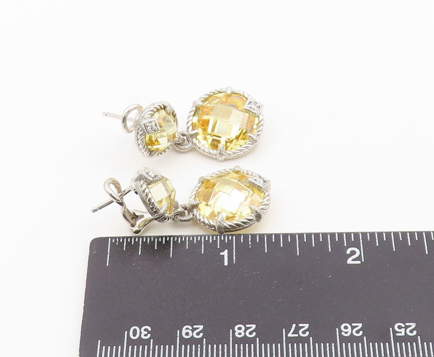 925 Sterling Silver Vintage Earrings JUDITH RIPKA Faceted Citrine Drop  EG14497