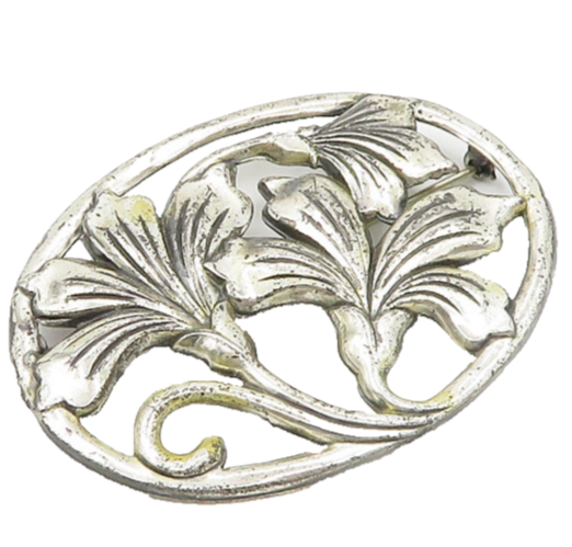 DANECRAFT 925 Sterling Silver  Vintage Shiny Flowers Oval Brooch Pin  BP7579