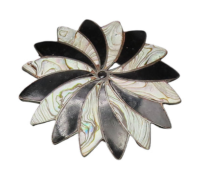 MEXICO 925 Silver  Vintage Black Onyx & Abalone Fidget Dome Brooch Pin  BP9993