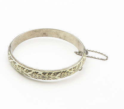 SIAM 925 Sterling Silver  Vintage Enamel Coated Floral Bangle Bracelet  BT6095