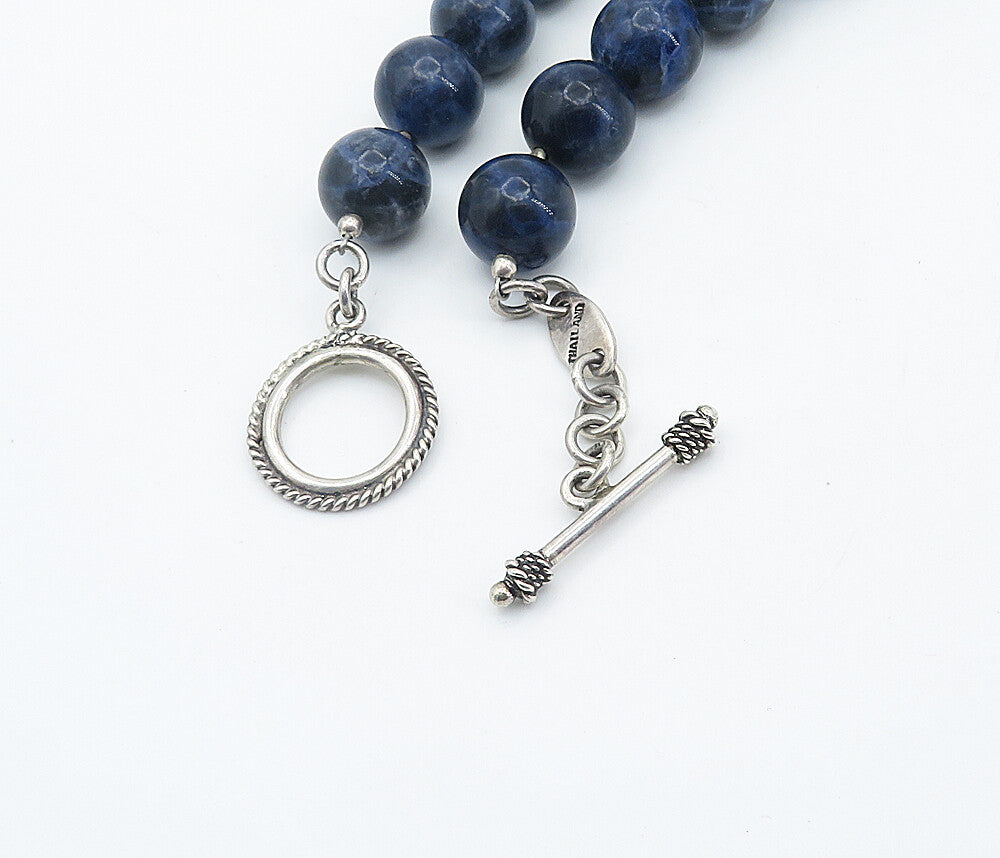 925 Sterling Silver  Vintage Moonstone & Sodalite Beaded Chain Necklace NE1211
