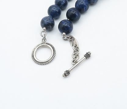 925 Sterling Silver  Vintage Moonstone & Sodalite Beaded Chain Necklace NE1211