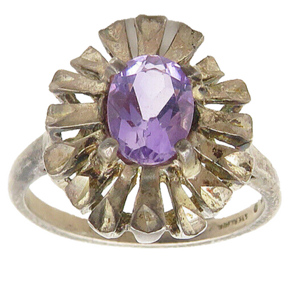 KABANA 925 Sterling Silver  Vintage Amethyst Floral Cocktail Ring Sz 6 RG18726
