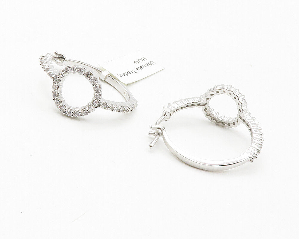 925 Sterling Silver  Sparkling Cubic Zirconia Open Circle Hoop Earrings EG7192