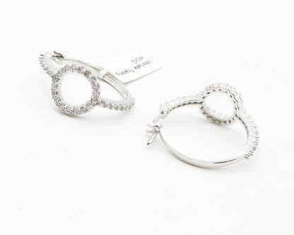 925 Sterling Silver  Sparkling Cubic Zirconia Open Circle Hoop Earrings EG7192