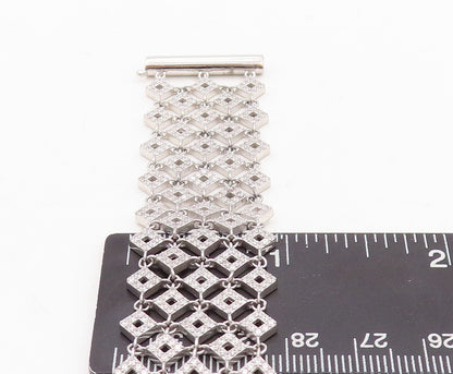 925 Sterling Silver Vintage Bracelet Large Square Net Effect CZ Inlay  BT10750