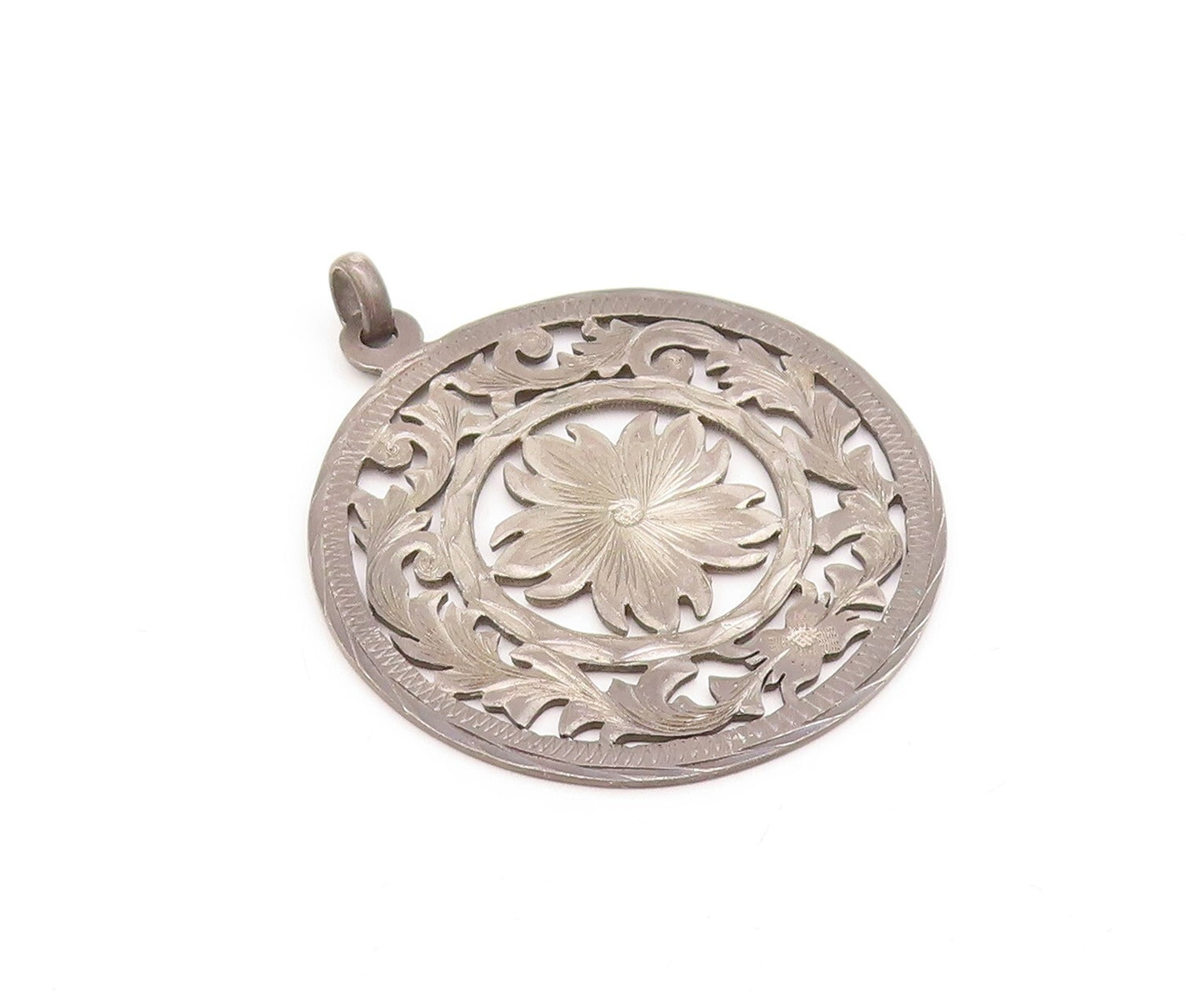925 Sterling Silver Vintage Pendant MEXICO Dark Tone Floral Cutout  PT23840