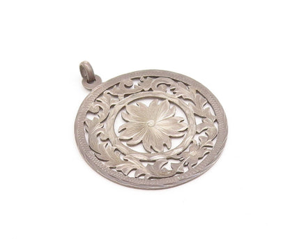 925 Sterling Silver Vintage Pendant MEXICO Dark Tone Floral Cutout  PT23840