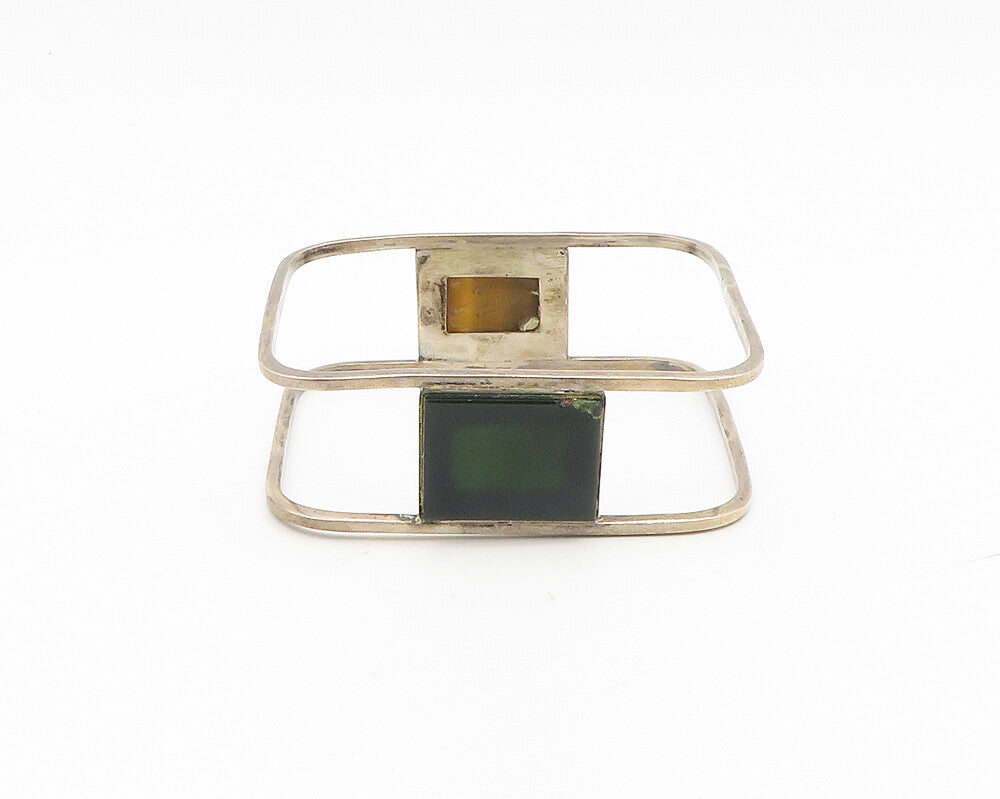 EMY MEXICO 925 Silver  Vintage Black Onyx & Tiger Eye Bangle Bracelet  BT7062