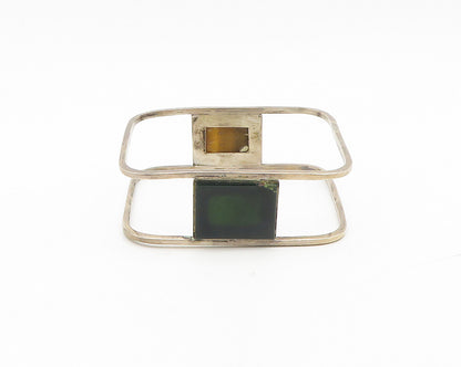 EMY MEXICO 925 Silver  Vintage Black Onyx & Tiger Eye Bangle Bracelet  BT7062