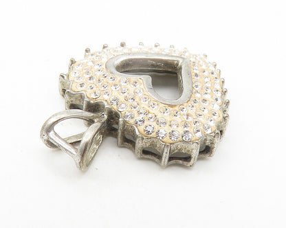 925 Sterling Silver  Vintage Cubic Zirconia Open Love Heart Pendant  PT9423