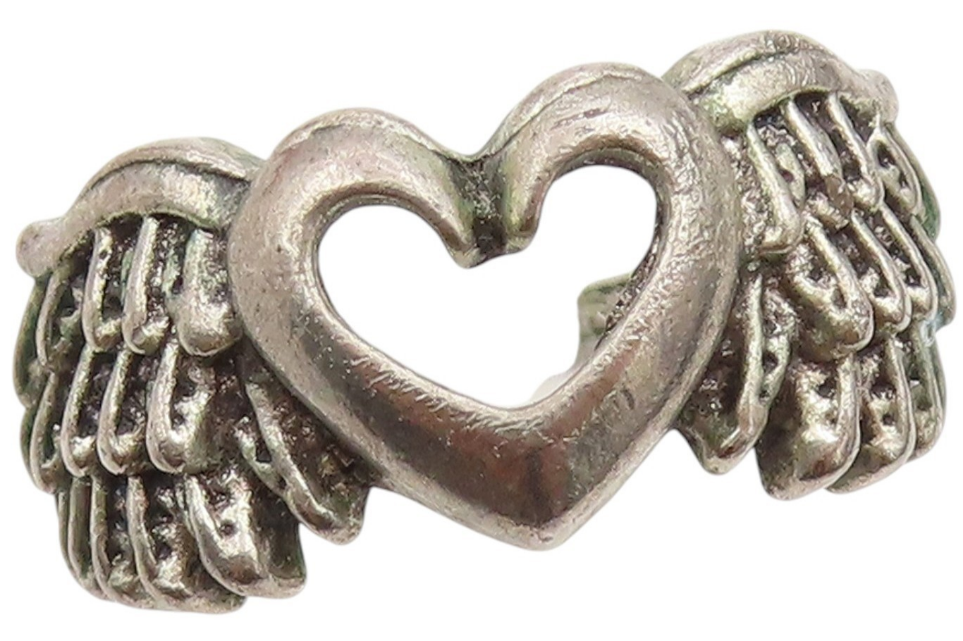 925 Sterling Silver Vintage Ring Angel Wing Open Love Heart Band Sz 6.5 RG34094