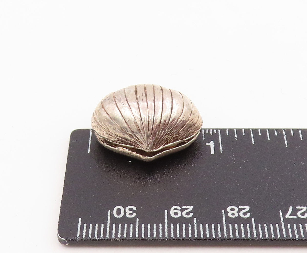 925 Sterling Silver Vintage Pendant Ribbed Puffy Nautical Seashell Charm PT25753