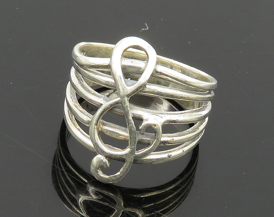925 Sterling Silver  Vintage Shiny Treble Clef Music Band Ring Sz 6  RG19664