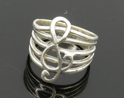 925 Sterling Silver  Vintage Shiny Treble Clef Music Band Ring Sz 6  RG19664