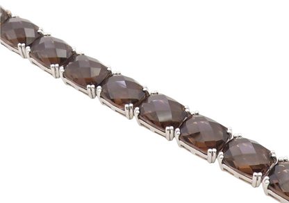 925 Sterling Silver Vintage Bracelet Faceted Smoky Quartz Tennis Link  BT12120