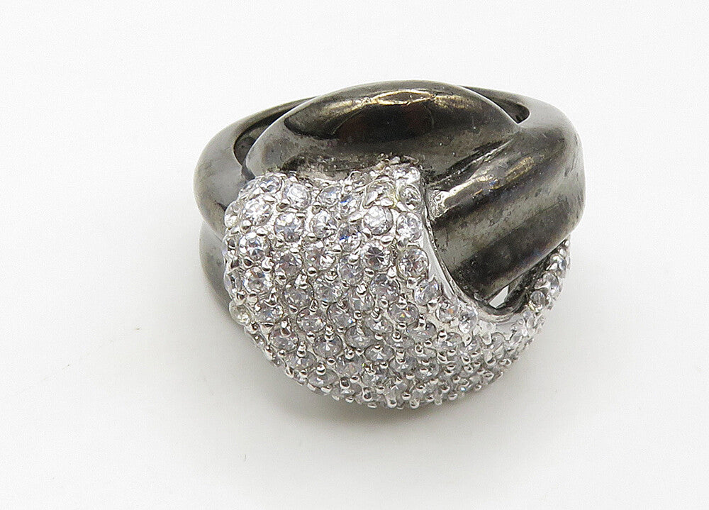 925 Sterling Silver  Vintage Cubic Zirconia Encrusted Band Ring Sz 7  RG21451