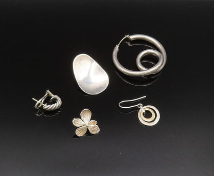 14K GOLD & 925 Silver  Vintage Two Tone Hoop Drop Singles Lot Earrings EG12050