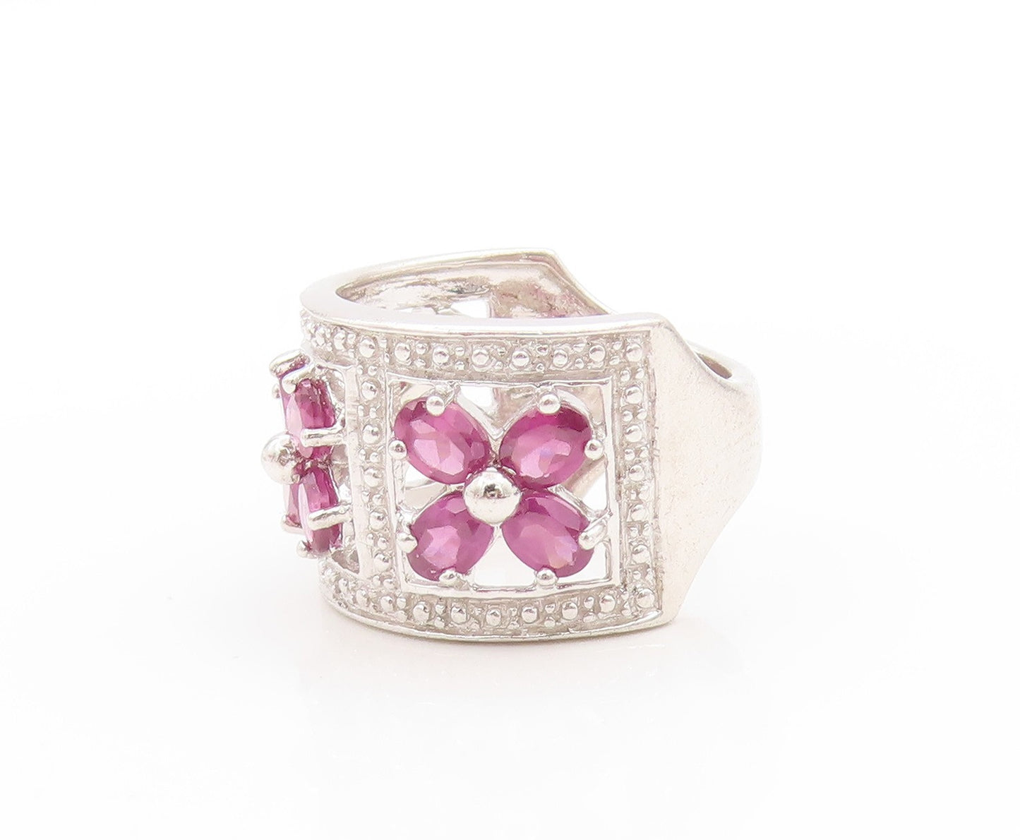 925 Sterling Silver Vintage Ring Amethyst Floral Blossom Cut Out  Sz 6  RG33623
