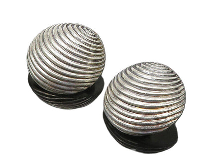 925 Sterling Silver   Vintage Shiny Fluted Dome Non Pierce Earrings  EG11280