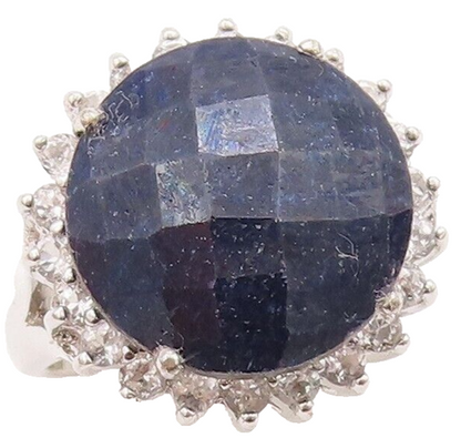925 Sterling Silver Vintage Ring Large Round Sapphire Halo Topaz  Sz 7  RG29503