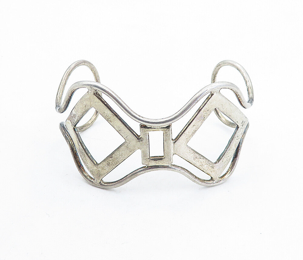 925 Sterling Silver  Vintage Open Geometric Design Cuff Bracelet  BT1982