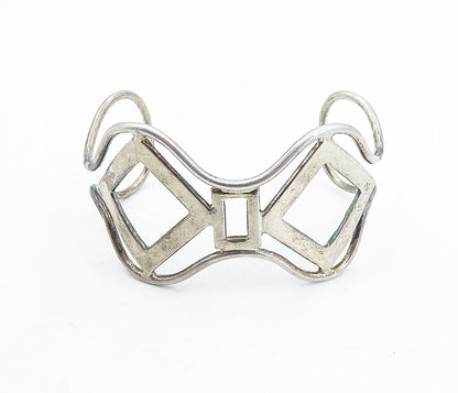 925 Sterling Silver  Vintage Open Geometric Design Cuff Bracelet  BT1982
