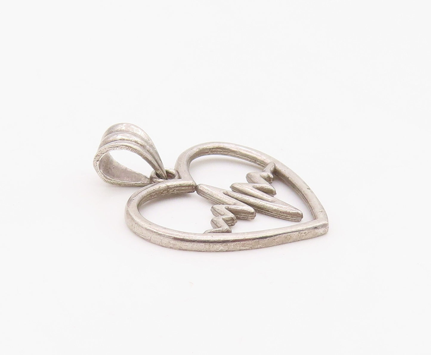 925 Sterling Silver Vintage Pendant Lifeline Pulse Open Love Heart Charm PT26311