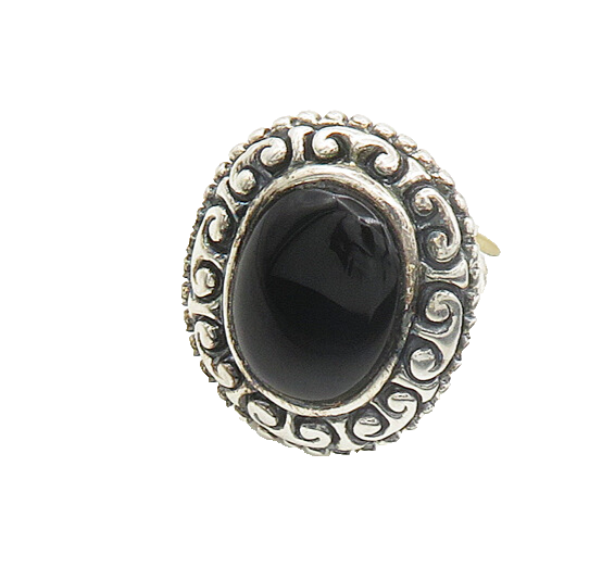 925 Sterling Silver Vintage Black Onyx Pretzel Swirl Cocktail Ring Sz 9  RG19454