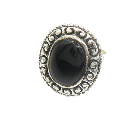 925 Sterling Silver Vintage Black Onyx Pretzel Swirl Cocktail Ring Sz 9  RG19454