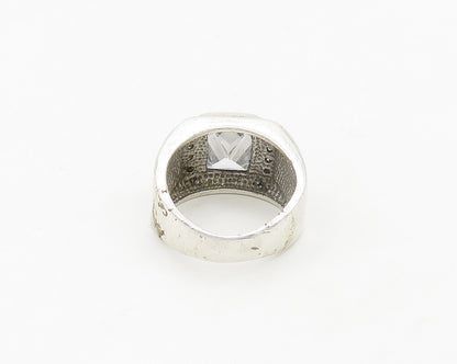 925 Sterling Silver  Vintage Cubic Zirconia Square Band Ring Sz 7  RG19269