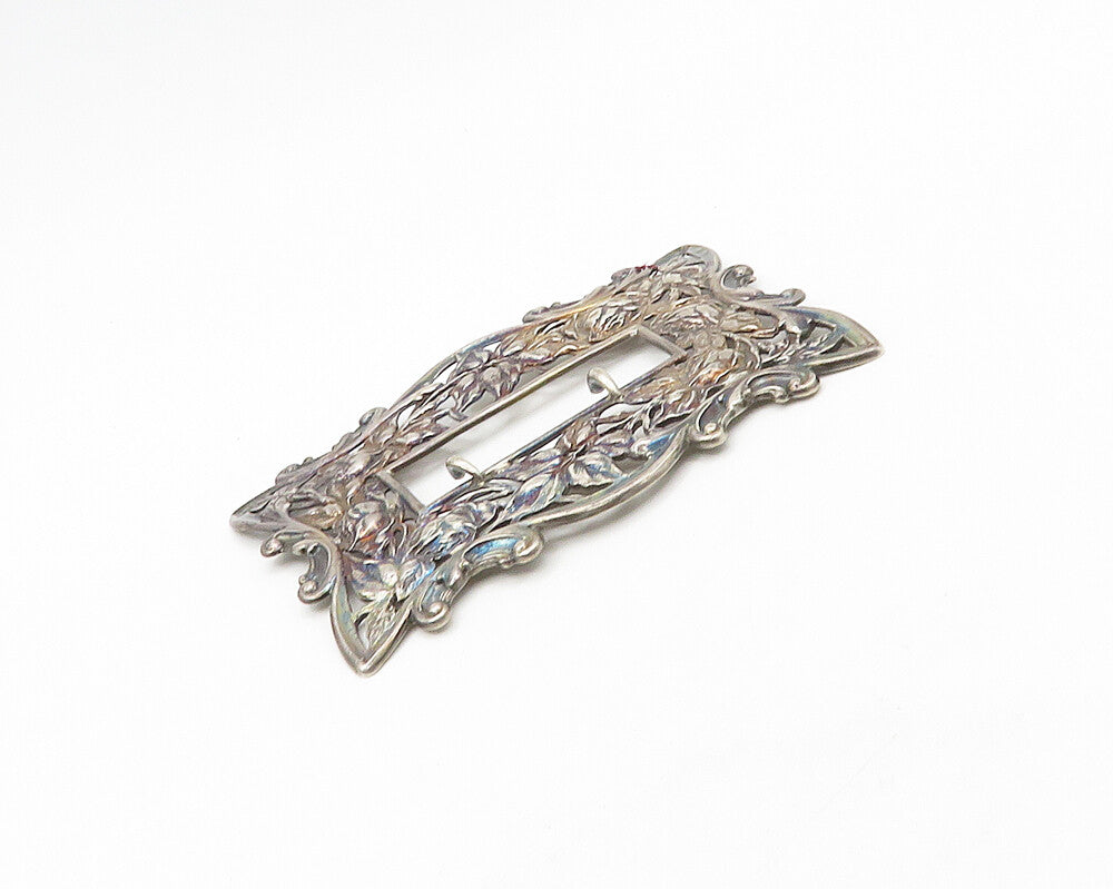 925 Sterling Silver  Vintage Antique Floral Vine Motif Belt Buckle  TR2423