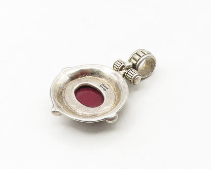 MEXICO 925 Sterling Silver   Vintage Cabochon Cut Red Jasper Pendant  PT13802